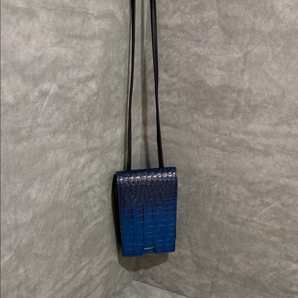 Blue Croc-Embossed Unisex Bolo Bag - Picture 10 of 14